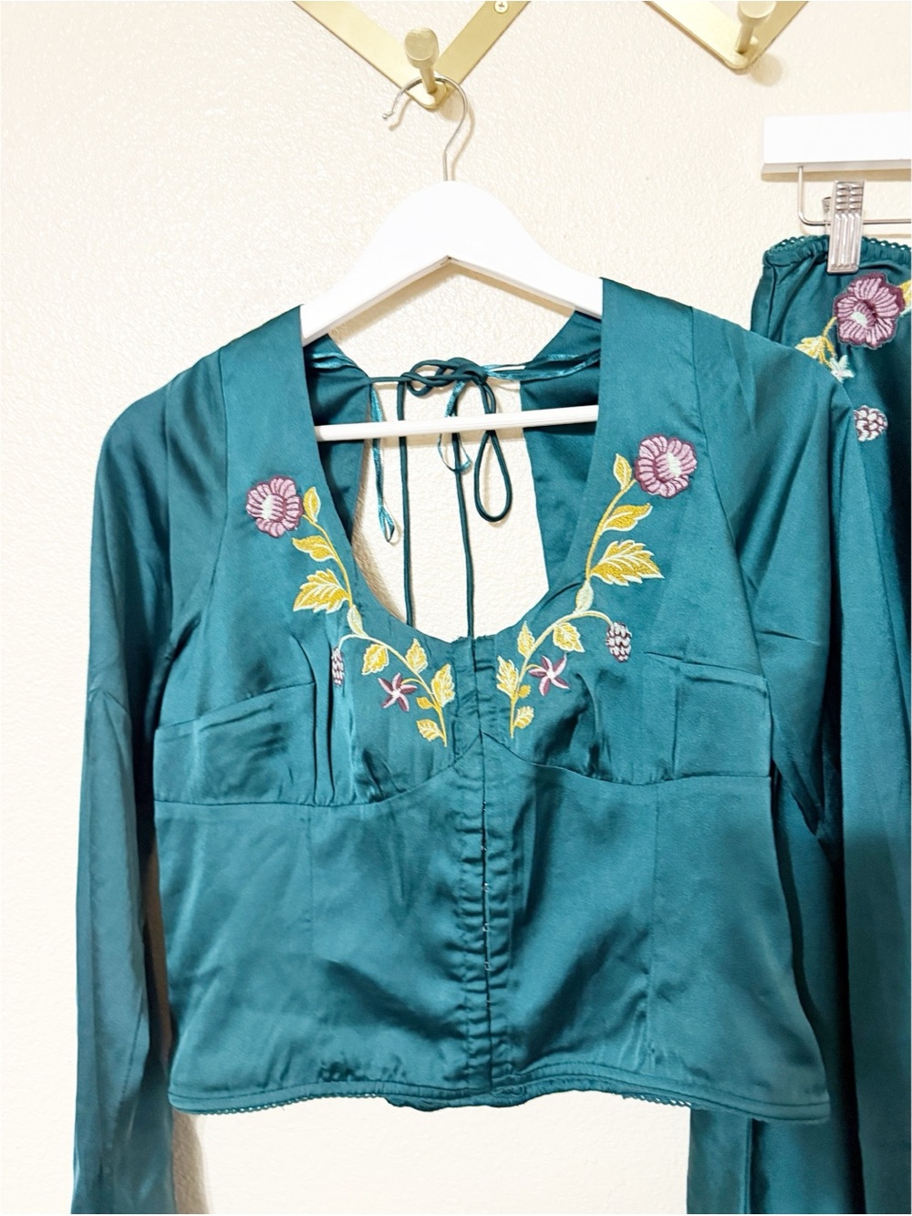 Free People Autumn Bloom Midi Skirt Set in Forest Green Floral Embroidery NEW - Picture 7 of 8